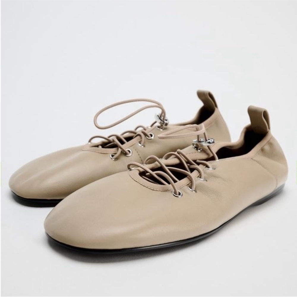 Zara leather Lace-Up ballet flat